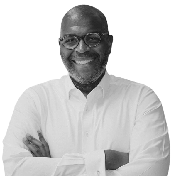 A black and white image of Kwasi Mitchell. Chief Purpose officer at Deloitte US